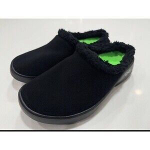 New OOFOS OOcoozie Men’s Faux Sherpa Mesh Slipper Black Size 9.5  Primaloft